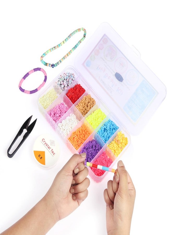 ambitieux Kids Craft Toy DIY Bracelet Making Beads Kit - 11 Colors of Clay, Alphabet, Thread Cutter, Elastic Thread, Jute Bag 5000+ pcs Beads for Crafting - Image 3